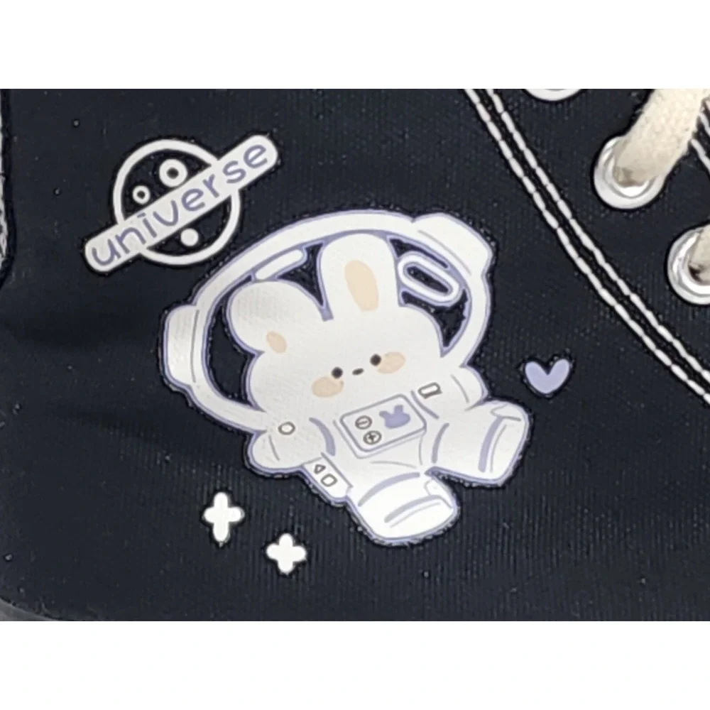 Kawaii Black Space Bunny Universe Sneakers Canvas Hi Top‎ BL-Union Size 9